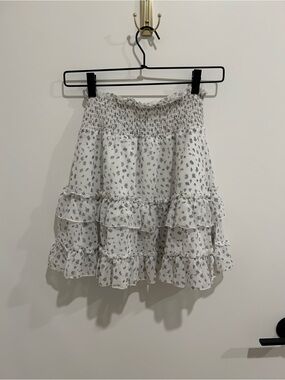 White Mini Skirt with Gray Floral Ruffle Tiers